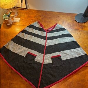 Striped Black and Gray Poncho with Red Trim Patagonia size xs/s